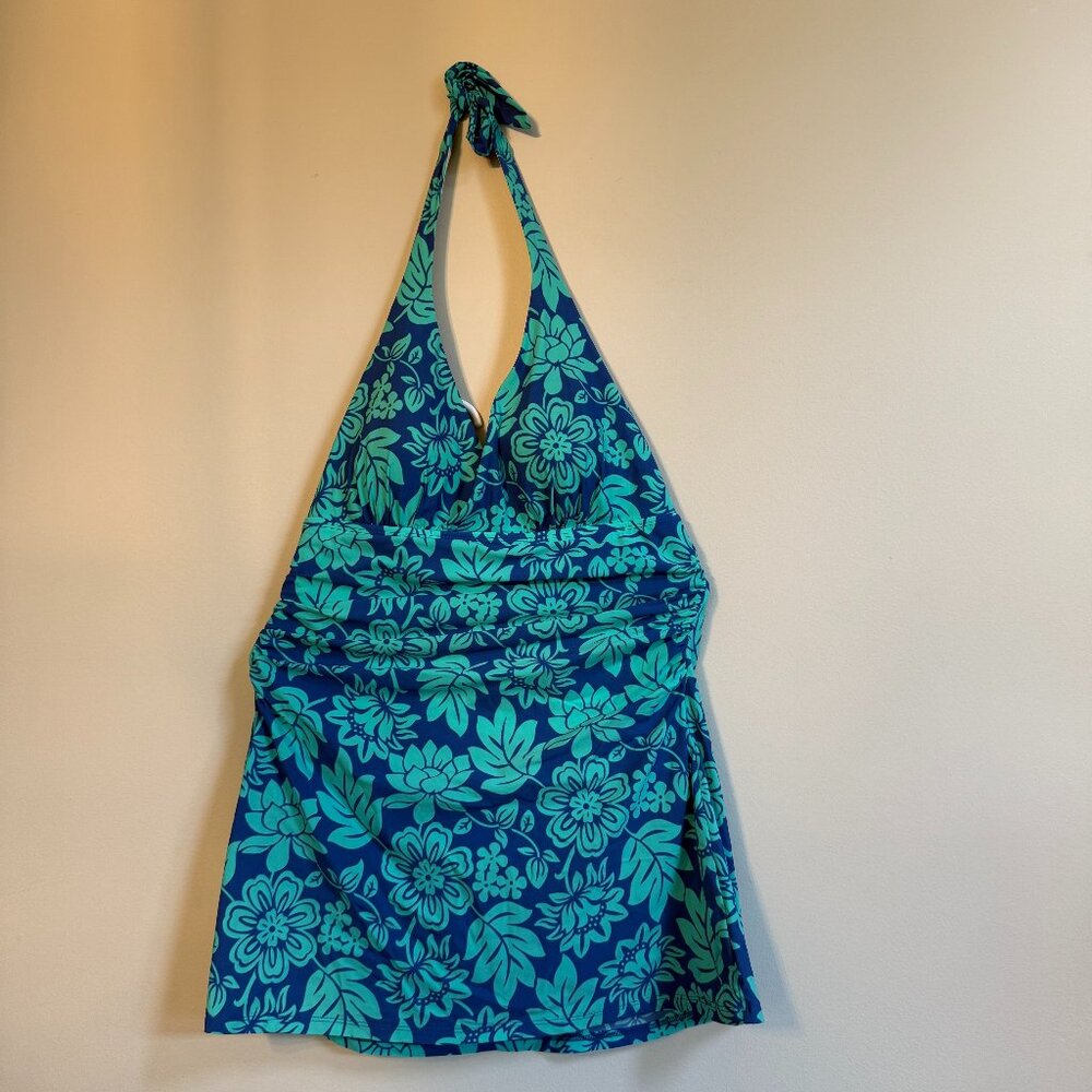 LL Bean Slimming Turquoise and Blue Halter Tie Swimdress in size 12